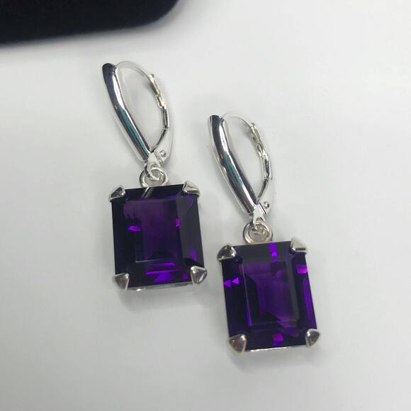 BEAUTIFUL 16.5ctw Emerald Cut Amethyst Earrings & Pendant Necklace Set - Picture 4 of 10